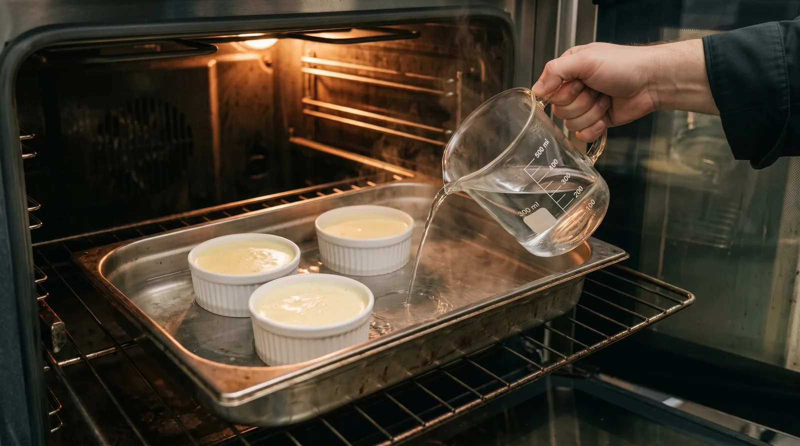 Pieczenie kokilek w kąpieli wodnej (bain-marie) w nagrzanym piekarniku